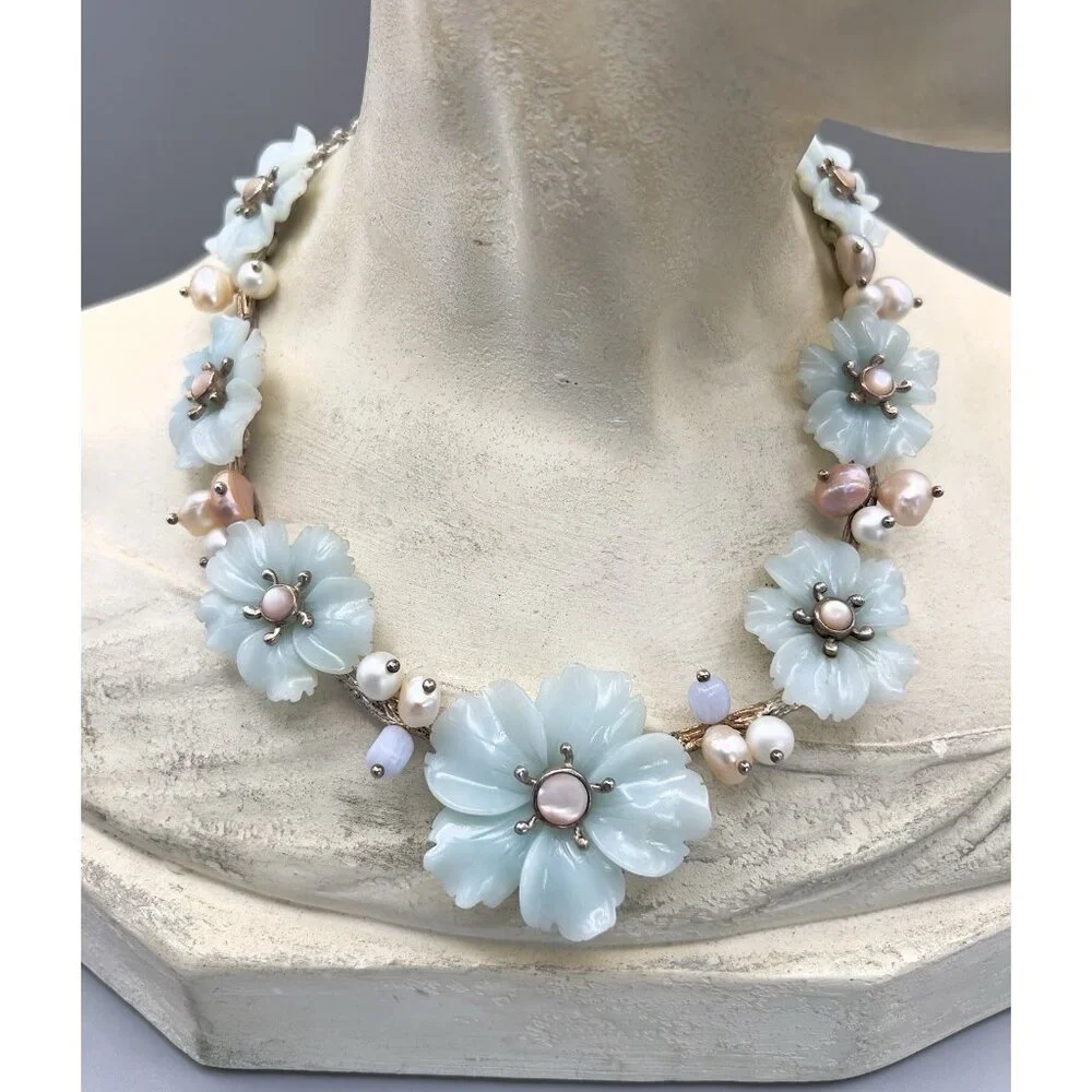 Whitney Kelly Sterling Silver Jade Flowers & Pearl Accents Necklace - Picture 10 of 14